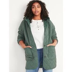 NWT Old Navy Quilted Long-Line Hooded Liner Jacket XXL Lakeshore Green